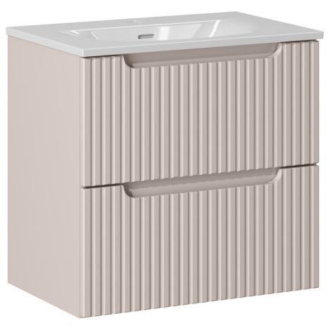 Ensemble Meuble Vasque 2 tiroirs et Vasque à Encastrer L 60 x P 40 x H 58,5 cm - Astral - Beige crème et blanc - Livraison gratuite (1/5)