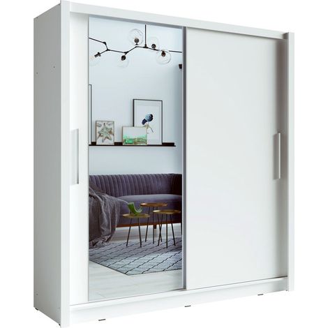 Schwebetürenschrank mit Spiegel 205 cm - weiß - Kollektion OZZULA
