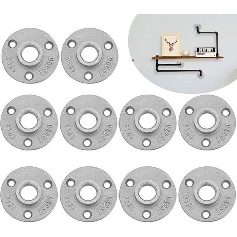 Lot de 10 brides filetées 1/2" - Brides filetées en métal - Avec 3 trous - Pour tuyau, robinet, étagère murale, sol - Meubles tubulaires - Montage mural