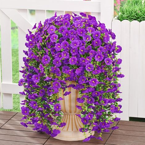 Lot de 4 pétunias artificiels retombants en soie, fleurs balcon, résistants UV, extérieur (1/5)