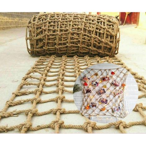 Filet Décoratif en Corde,Filet en Jute et Chanvre Naturel,Corde de Chanvre de 6 mm D'épaisseur,Filet de Protection pour Balcons, Escaliers, Clôtures, Jardins et Aires de Jeu(Size:1mx4m(3.2x13.1ft)) (1/5)