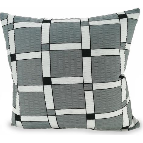 Federa per cuscino 40x40 in seersucker grigio con motivo a quadri asimmetrico
