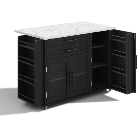 Mobile Kücheninsel mit klappbarer Platte 120 x 45/70 x 88,4 cm MDF schwarz MODENUIT (1/5)