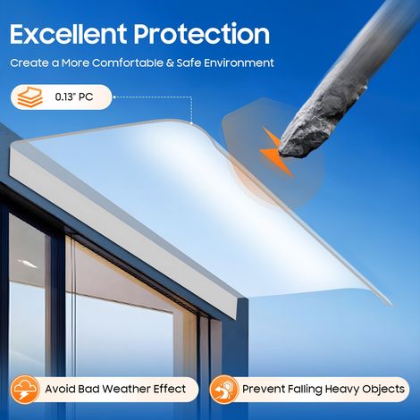 Clear Polycarbonate Door Canopy 40x80cm Weatherproof Porch Awning Shelter