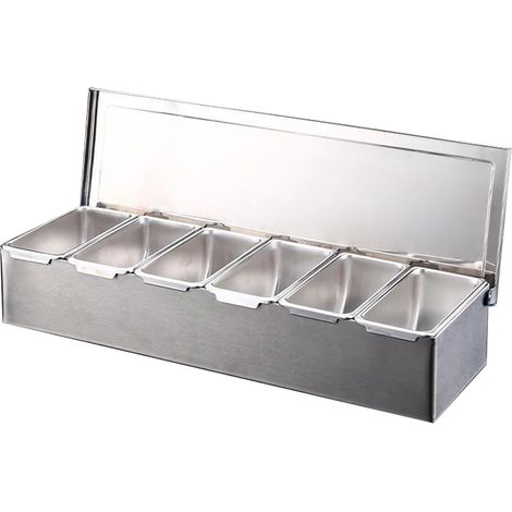 Récipient À Ingrédients - Acier Inoxydable - 6 Compartiments - Pour Cuisine Professionnelle Et Domestique - Lot De 1 (1/5)