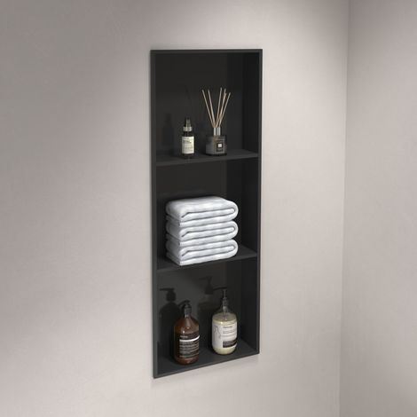 Marwell Wandnische Como schwarz 92 x 32 cm - Wandregal Edelstahl schwarz - Wandnische Dusche - Duschregal schwarz (1/5)