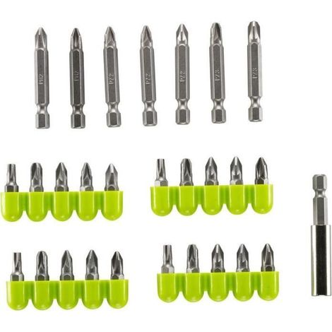 151902 Ryobi 28-teiliges Schraubendreher-Zubehörset: 20 x 25 mm Schraubendreherbits, 7 x 50 mm Schraubendreherbits, magnetischer Bithalter