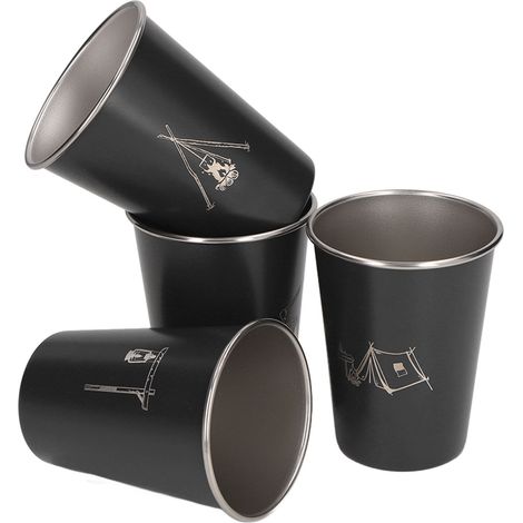 4er-Set Kaffeebecher/Flaschen aus Edelstahl 304 (350 ml), ideal für Grillabende, Bierproben, Reisen und Outdoor-Aktivitäten. Schwarz. (1/4)