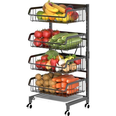Chariots de Cuisine à 4 Niveaux sur roulettes, Chariot de Rangement pour Cuisine, Salle de Bain, Buanderie, Chambre à Coucher, Endroits étroits (Hauteur 85 cm) (1/5)