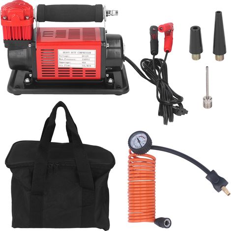 Compresseur d'air 12V 400W pour voiture et camion, gonfleur de pneus robuste à double cylindre, portable et puissant, avec manomètre intégré. (1/5)