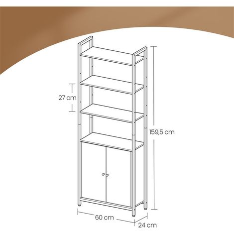 Tall 6-Tier Bookshelf with Door, Sturdy Metal Frame, Freestanding Bookcase for Home Office Living Room Bedroom with Ample Storage Space (1/5)