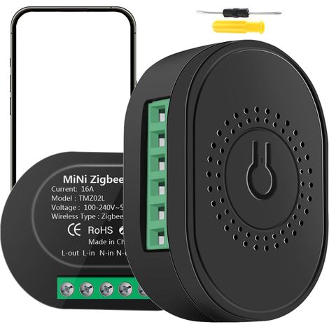Mini interrupteur intelligent Mini relais intelligent ZigBee Module disjoncteur DIY Commande à 2 voies 16 A (neutre + sans neutre) Compatible avec ZigBee 3.0 Hub passerelle requis (1/5)