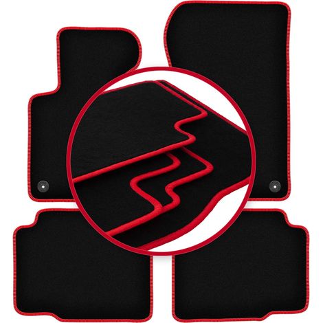 Alfombrillas de terciopelo con borde rojo para BMW 3 E36 compacto, coupé, sedán, familiar, touring (1991-2000) (1/5)