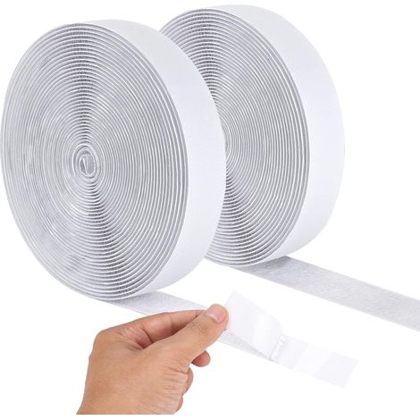 Velcro 20 mm x 10 m - Bande auto-adhésive - Réutilisable - Bande de fixation en nylon - Adhésif puissant - Pour la couture, les loisirs créatifs et le bricolage - Usage intérieur et extérieur - Blanc (1/5)