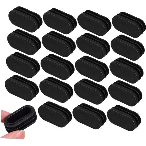 Bouchon ovale pour tube 20x40 mm en plastique noir, lot de 100 (1/5)