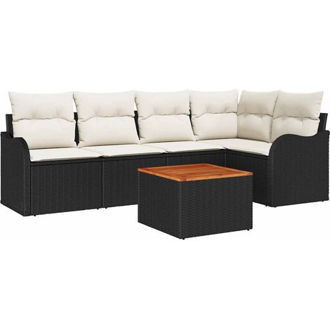 Garden Sofa Set with Storage 6 pcs Black and Cream Poly Rattan vidaXL