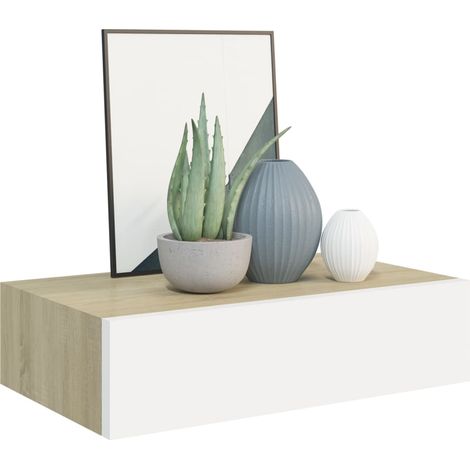 Étagère à tiroir murale Chêne et blanc 40x23,5x10 MDF (1/5)