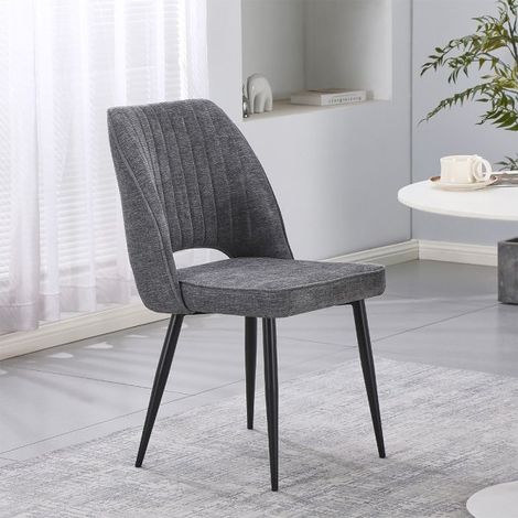 Sedia Naila con schienale con trama a righe verticali in tessuto grigio e gambe in metallo nero set 4 pezzi