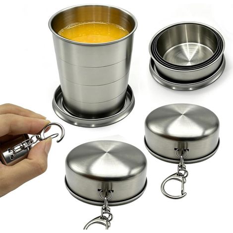 2er Pack faltbare Edelstahlbecher, Reiseglas Angeln Camping, stapelbar geeignet für Anfänger Profis (1/5)