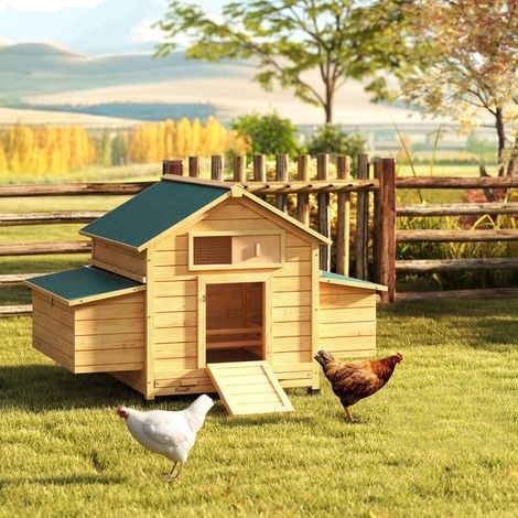 Jaune 150x100x96,5 cm - Poulailler extérieur en bois doté de 2 nids, supports amovibles pour plateaux, toit étanche