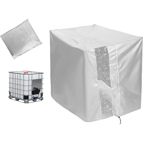 Bâche IBC 1000L avec film transparent, housse de protection réservoir 120x100x116cm, anti-UV anti-poussière, couvercle imperméable pour cuve 800L/1200L, protection durable. (1/4)