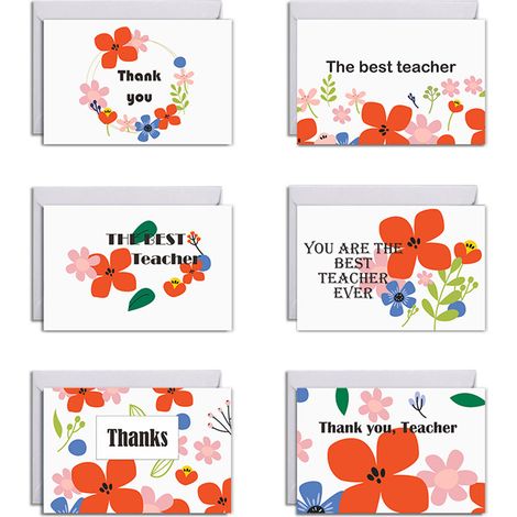 6 Carte de remerciement, espace message personnel, 20x15 cm dépliée, enveloppe 11x16 cm, pour enseignants et élèves (1/5)