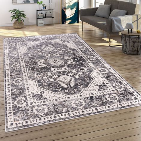 Paco Home Teppich Wohnzimmer Kurzflor Orient Muster Vintage Stil Moderne Ornamente Bordüre 60x100 cm, Grau 3