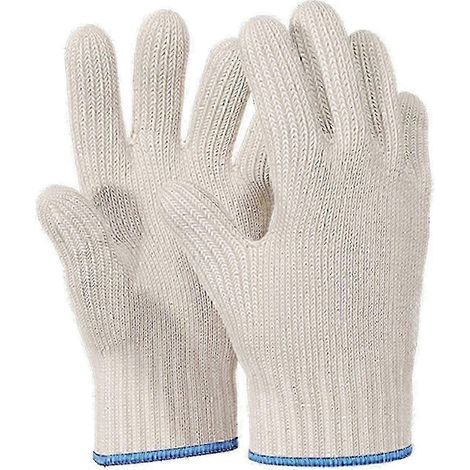 Gants de cuisine double épaisseur en coton résistant à la chaleur, avec doigts, blancs, 1 paire (1/5)
