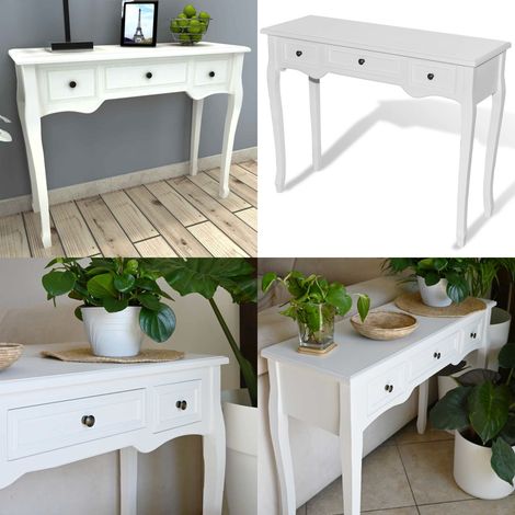 Table de console et coiffeuse avec 3 tiroirs Blanc - Table Basse - Meuble Rangement - Table D'appoint - Commode - Table Blanche - Home & Living (1/5)
