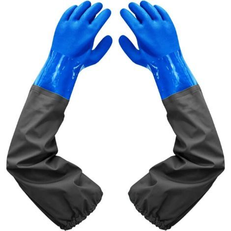 Gants imperméables en caoutchouc, 27 pouces, poignets élastiques, doublure épaisse, adaptés à l'industrie chimique, à l'agriculture et à la pêche (1/4)
