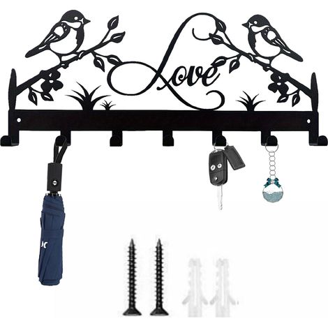 Accroche Porte clé en Métal Accroche, Porte Clé Mural avec 7 Crochets, Porte-clés Créatif Avec Vis, pour Accrocher Porte-clés, Manteau, Parapluie, Lunettes de Soleil (Oiseau) (1/5)