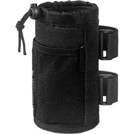 Borsa tattica pieghevole porta borraccia e portabicchiere con tasca a rete per biciclette e sedie a rotelle, nera (1/5)
