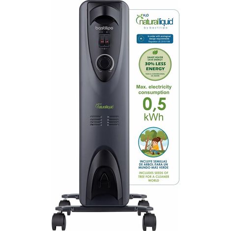 Bastilipo - RC-ECOFLUID-7 - Radiatore ecologico compatto con H2O naturale liquid, extra basso consumo, 1000 W, 0,5 kw/h, 7 elementi, c/termostato, colore nero. (1/5)