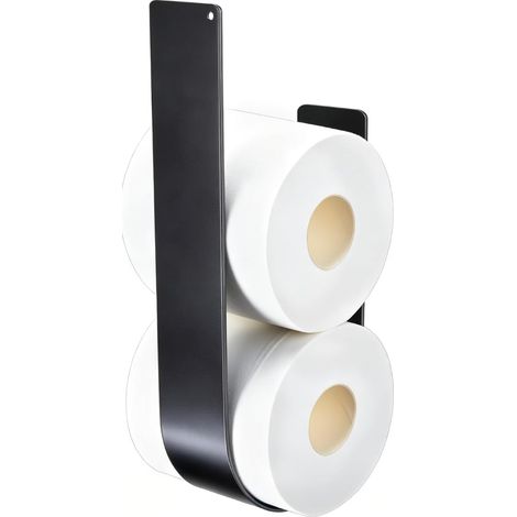 Toilet Roll Holder Wall Mounted Self Adhesive Metal Toilet Roll Holder for 3 Rolls Black (1/5)