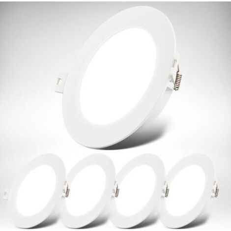 Lot de 5 spots LED encastrables 230V, IP20, extra plat, lumière blanche neutre 4000K, 10W 660lm/spot, blanc, perçage Ø100mm, Ø120mm (1/5)