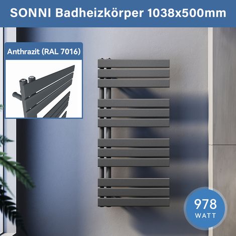 SONNI Badheizkörper Handtuchhalter Anthrazit Handtuchwärmer Panel Handtuchtrockner, 1038x500mm Seitenanschluss