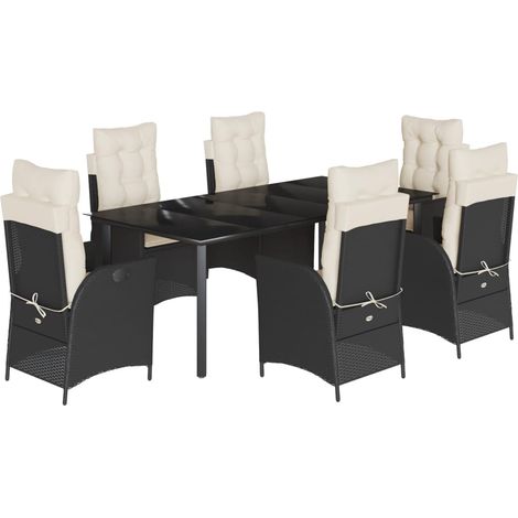 Maison Exclusive - 7-tlg. Garten-Essgruppe mit Kissen Schwarz Pol