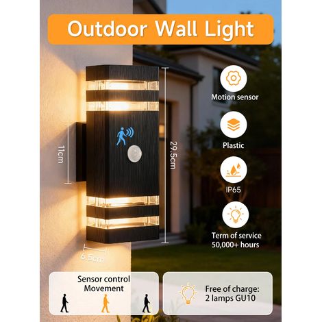 Applique murale LED intelligente d'extérieur, étanche, avec détecteur de mouvement (ampoule 5 W offerte, 2 couches), 85-265 V, pour porche, jardin, garage. (1/5)