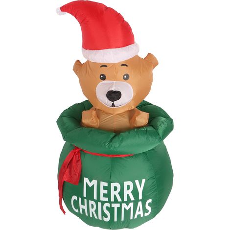 Ours gonflable de Noël de 1,5 m, joli ours en peluche dans un sac cadeau avec lumière LED, décoration de jardin, ours gonflable pour l'extérieur, prise US 100-240 V (1/5)