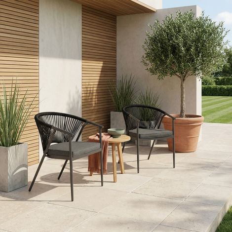 Lot de 2 fauteuils empilables acier et cordes noir - Liora