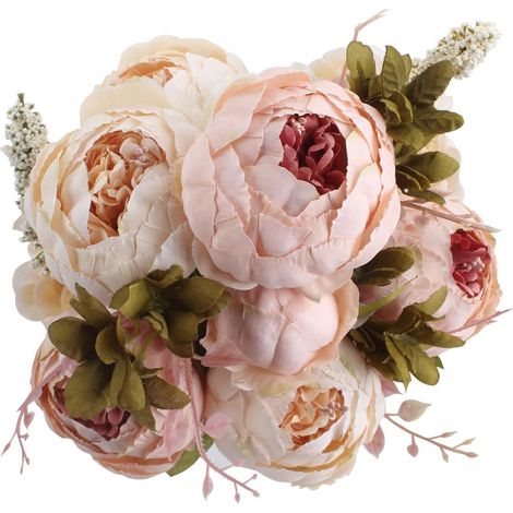 Compositions florales pour une décoration rustique, pivoines artificielles en soie réalistes et douces, faciles d'entretien pour la décoration de table-AquaForge (1/5)