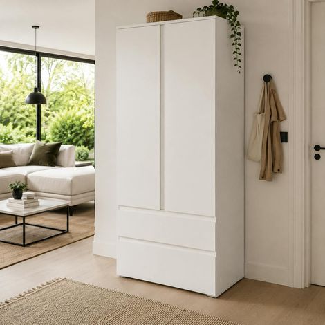 Armoire penderie blanche 2 portes 2 tiroirs ALVA (1/5)