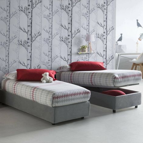 Dmora - Einzelbett Dacerb, Containerbett mit Stoffbespannung, 100% Made in Italy, Frontöffnung, passend für Matratze Cm 80x190, Grau (1/3)