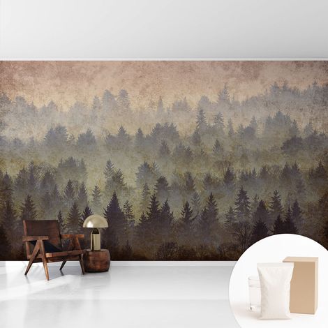 Tapete Vliestapete mit Kleber - Wanddekoration - Wandfolie - 3D Tapete Wand - Wohnungsdeko Waldnebel 416x254 cm (1/5)
