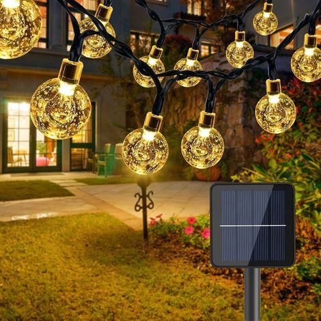 Guirlande lumineuse solaire d'extérieur - Guirlande lumineuse solaire avec 50 ampoules LED, lampe décorative solaire étanche pour jardin d'été, terrasse, tente, mariage (blanc chaud) (1/5)
