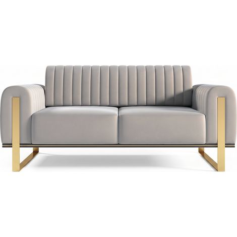 Selsey Parissa - Schlafsofa, Samt Hellgrau goldene Füße, 164 cm (1/5)