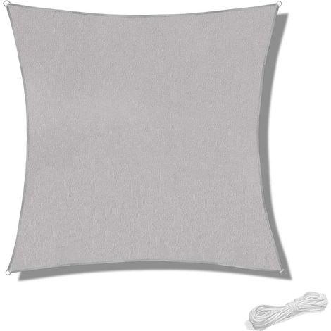 Voile d'ombrage 2x2m, auvent imperméable pour patio et terrasse, protection solaire pour jardin, protection UV à 90%, corde incluse, gris carré (1/5)