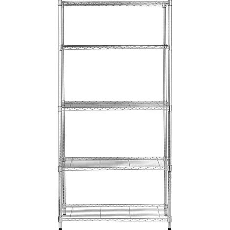 Étagère À 5 Tablettes Étroites Réglables En Hauteur Avec Pieds De Nivellement, Charge Max. 453 Kg, Chromé, 36 X 91 X 183 Cm (1/5)