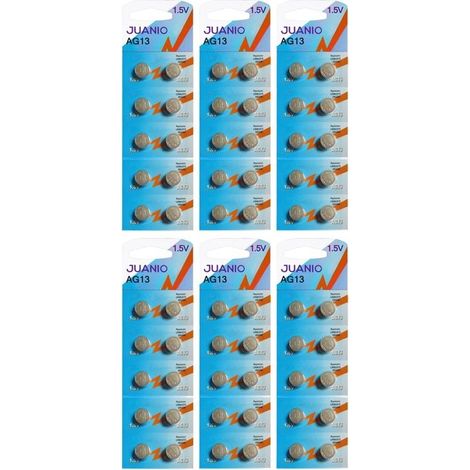 Lot de 60 Piles bouton plates Type AG13 1,5V compatibles LR44, A76 L1154, SR44, G13, 357 - Juanio - (1/2)