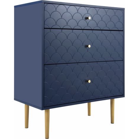 Meuble de rangement à tiroirs — Une commode à 3 niveaux, choix idéal pour le rangement dans les chambres et diverses pièces de la maison  Buffet / Meuble haut — Finition Bleu Marine.